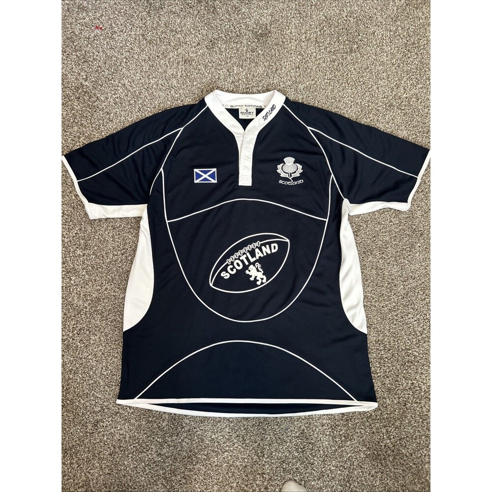 Rugby Nations Scotland Team Rugby Jersey Cool Collar Navy White Mens Size XL
